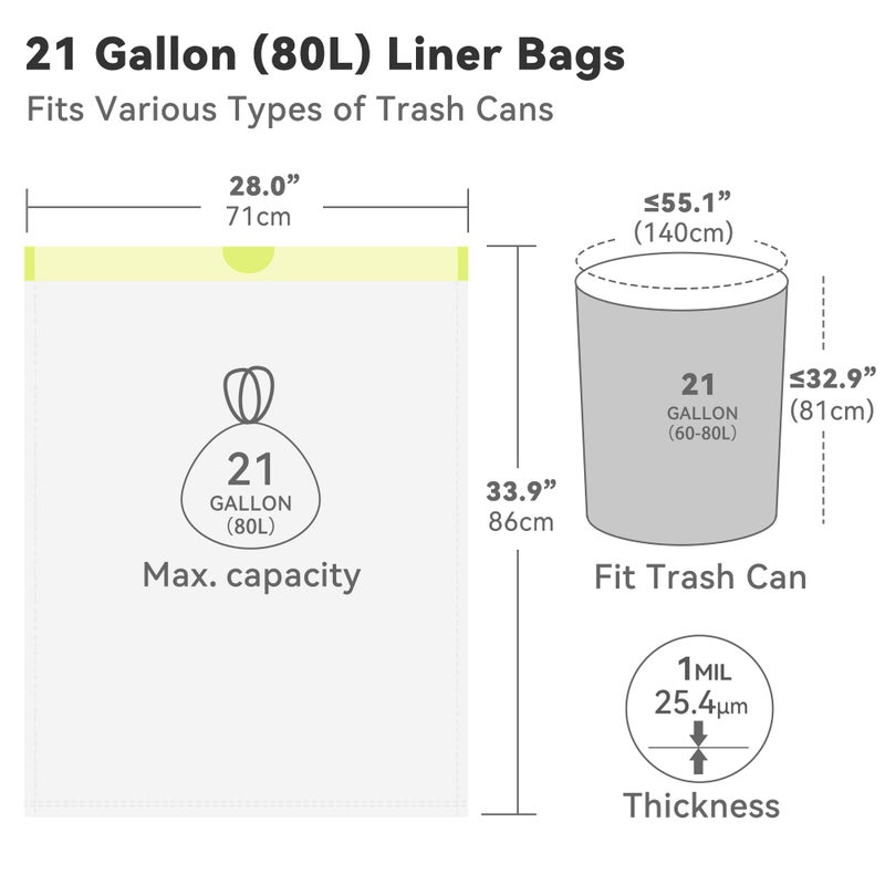 Ninestars Extra Strong White Trash Bags with Drawstring, 21 Gallons, 90 Count, Kitchen Drawstring trash bags 80 Liters, Total 90 Trash Bags - Image 5